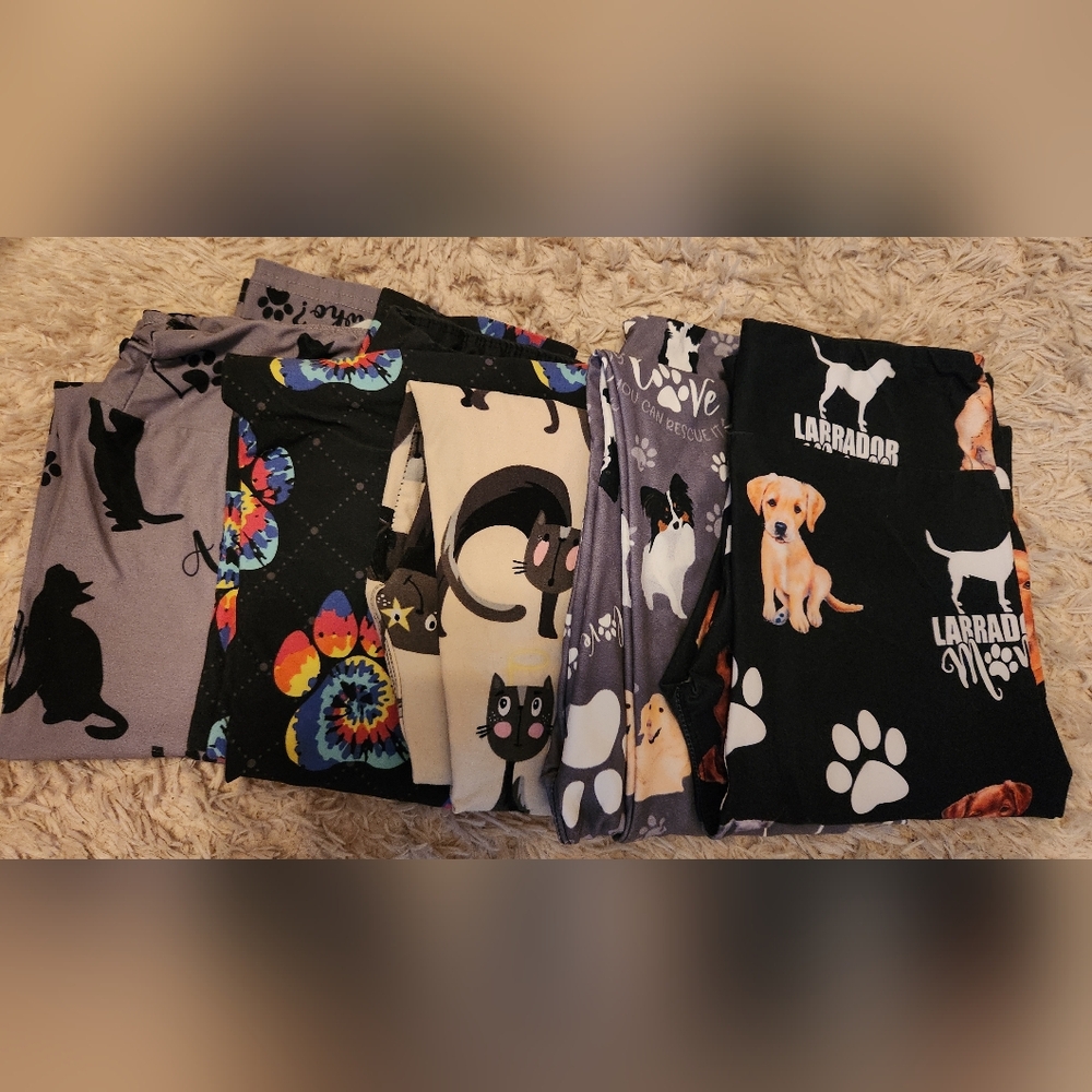 Colorful Dog and Cat Print Leggings